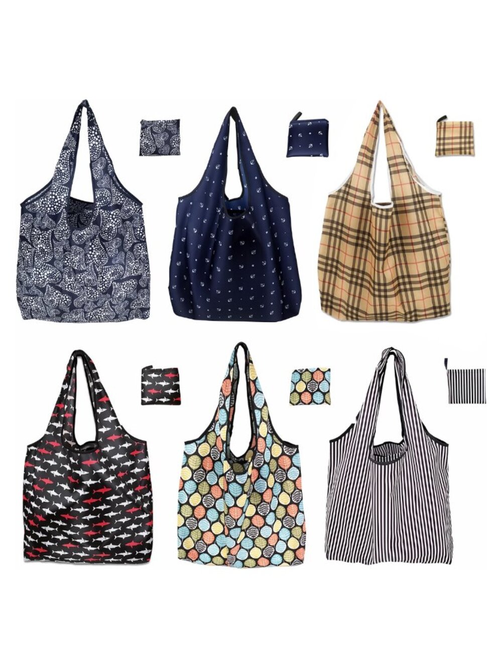 6 Pack Foldable Reusable Shopping Bags Heavy Duty Grocery Totes Washable